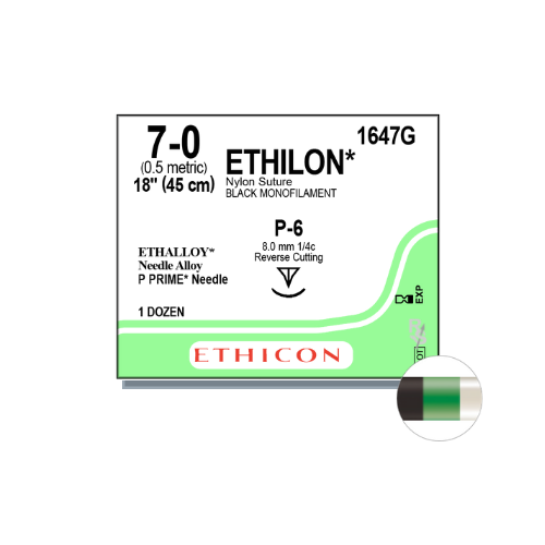 ETHILON®  7/0 Black P-6 8mm 3/8 circle RC 45cm (12pcs)