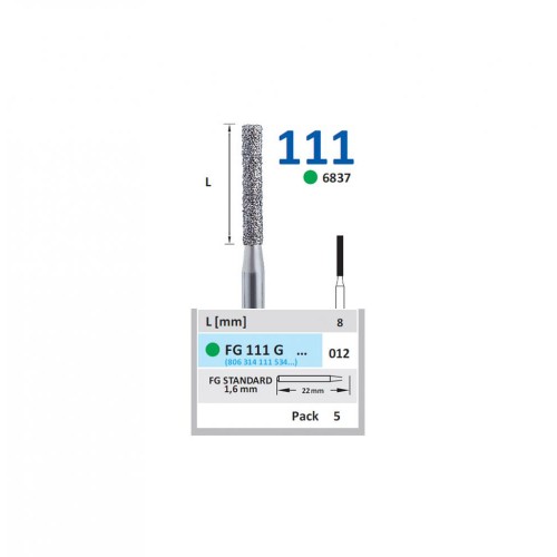 Bur Diamond FG (837) 111G012 Flat End Cylinder (5 pcs)