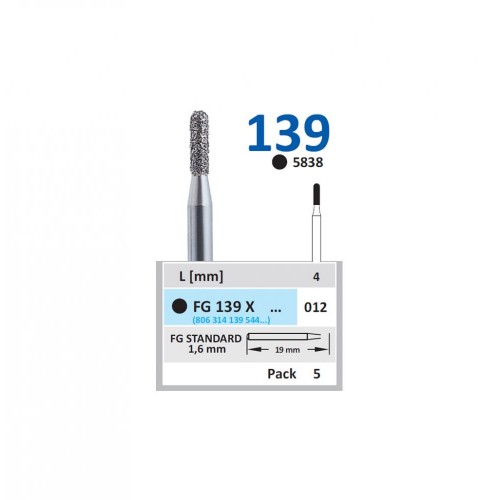 Bur Diamond FG (838) 139X012 Round End Cylinder, Crown Cutter (5 pcs)