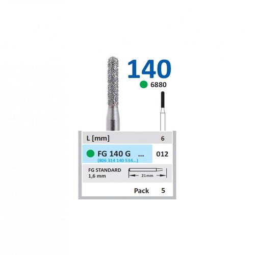 Bur Diamond FG (880) 140G012 Round End Cylinder (5 pcs)