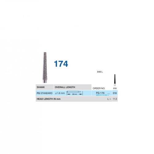 Bur Diamond FGL (848L) 174 016 Flat End taper Long (5 pcs)