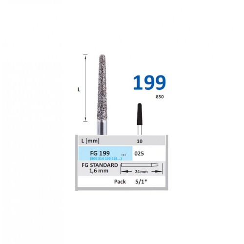 Bur Diamond FG (850) 199 025 Round End Taper (5 pcs)