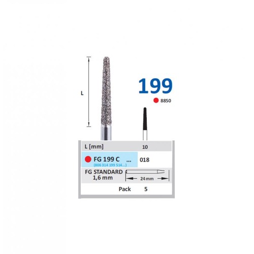 Bur Diamond FG (850) 199C018 Round End Taper (5 pcs)