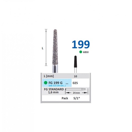 Bur Diamond FG (850) 199G025 Round End Taper (5 pcs)