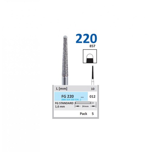 Bur Diamond FG (857) 220 012 Non-Cutting Round End Taper (5 pcs)